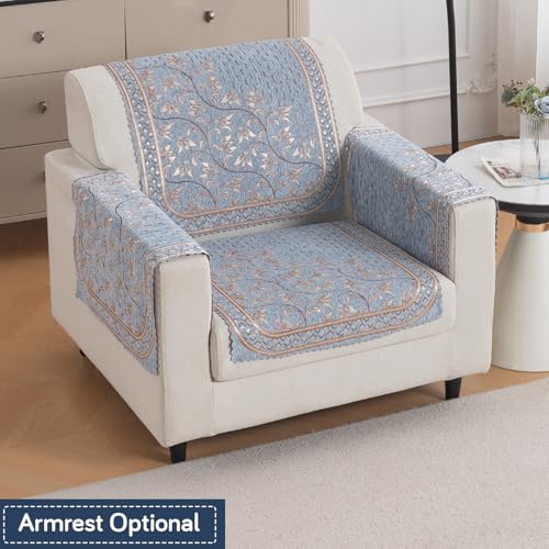 Image of HOKIPO Neel Baari Premium Chenille Jacquard Sofa Cover for 1 Seater for Seat & Back, 'Royal Aangan Series' (IN-1006-L3*2)