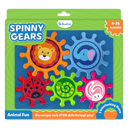 Image of Skillmatics Spinny Gears for Babies - Fun Interlocking Spinning Gears, STEM & Sensory Toy, Suction Spinners for Windows, Table, Bath, Travel Toy, Gifts for Infants & Toddlers 6-36 Months, Set of 5