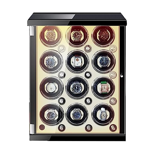 GIQKDZNUO Vitrina para 12 Relojes automáticos con desbloqueo por Huella Dactilar, iluminación LED y Organizador para Relojes mecánicos automáticos.