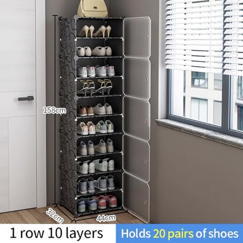 Image of AYSIS 10 Shelf DIY Shoe Rack Box Organizer ^ Multi-Purpose Plastic Shoe Rack for Home, PP Plastic Home Rack with Door for Entryway, Chappal Slipper Shoe Stand【Black, 10-Shelf-5-Door】
