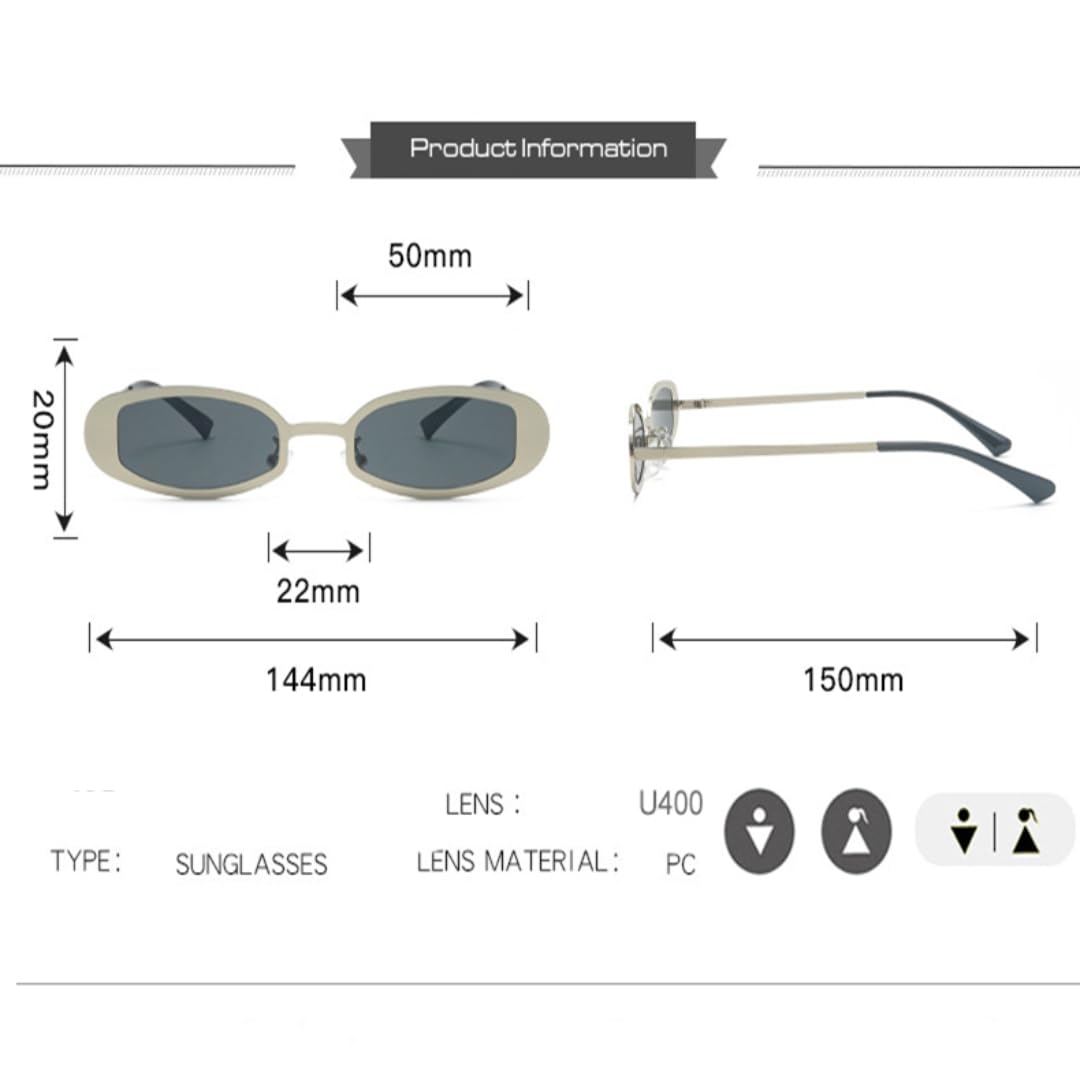 Occhiali da sole rettangolari alla moda, unisex, protezione UV 400, montatura piccola, in metallo