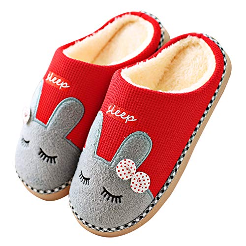 KISCHERS Hiver Femme Pantoufle Coton Doublure en Peluche Chaussons (36/37 EU, Rouge)