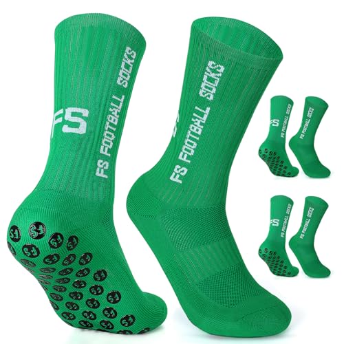 Grip Socken Fussball 2 paar Fussball Socken Herren Unisex Socks | Anti-Rutsch-Design | Universal-Maßstab 39-46 | 75% Baumwolle | Stutzen Fußball Socken Kinder, Fussballsocken Männer, Grün