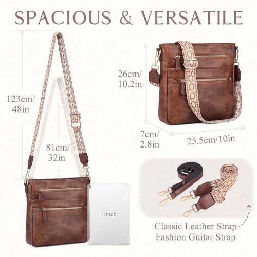 VASCHY Crossbody Bag Purse for Women, Fashion Vegan Leather Medium Multi-pocket Cross Body Messenger Bag Handbag Guitar Strap2