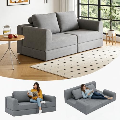 Yihomfy 160 cm Canapé-Lit Convertible 4 en 1, Canapé-Lit Convertible, Matelas De Sol Pliable, Canapé-Lit Futon sans Dossier avec Lit Gigogne, Aucun...