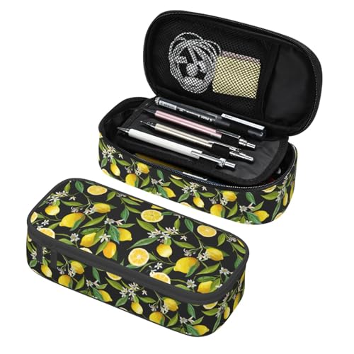 Image of Lemon Fruit Tropical Pencil Case Big Capacity Storage Pencil Pouch Stationery Bags With Zipper Portable Pen Holder Box Organizer For Boys Student College School Office Supplies