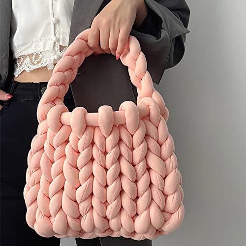 Thick Bulky Giant Wool Handwoven Handbag,Chunky Yarn Knit Shoulder Bag,Casual Soft Purse,Braided DIY Bucket Bag3