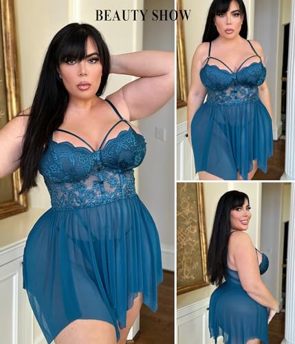Avidlove-Plus-Size-Lingerie-Mesh-Lace-Lingerie-Top-Babydoll-Lingerie-Exotic-Nightgowns - DumpADate.com