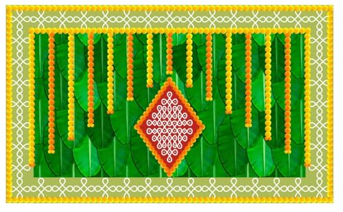 Image of Banana Leaf Design Backdrop Decoration Pooja Cloth (5 * 8 FT) (Banana 16)