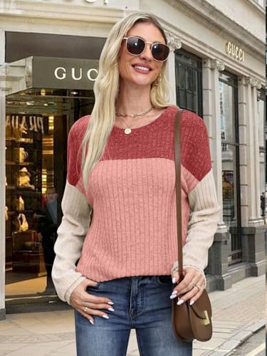 MixShe Womens Sweaters Color Block 2025 Fall Fashion Crewneck Tunic Tops S-XXL