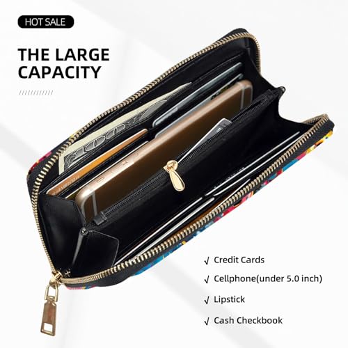 Leather Thin Slim Wallets for Women Men - Fashion Abstract Donut Color Print Card Wallet Holder with Zipper4