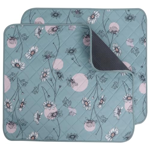 IEUUMLER Washable Pee Pads for Dogs, 2 Pack Waterproof & Non-Slip Pack Whelping Pad, Reusable Washable Puppy Potty Training Pad with Fast Absorbent for Playpen FC013 (Green Daisy, 60*60 cm-2 pcs)
