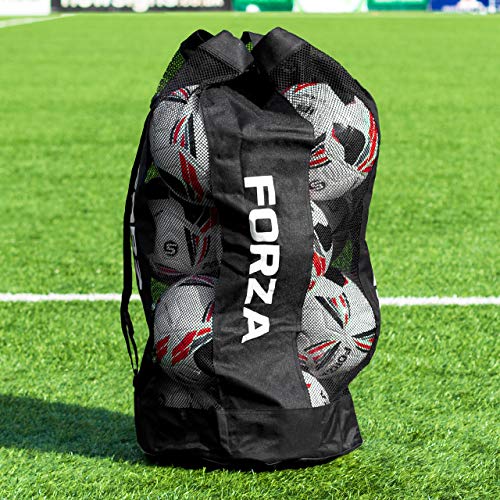 FORZA Premier Ball Carry Bag | Drawstring Football, Basketball, Netball & Volleyball Mesh Bag | 5 Colours - Heavy Duty Equipment Holdall | 12 Ball Capacity - New and Improved Design 2026 (Black)
