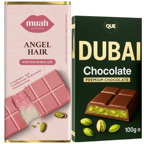 Chocolate Dubai de Pistacho | Chocolate Premium Artesanal con Relleno de Pistacho Natural | 100g | Textura Crujiente y Cremosa | Snack Gourmet Viral (Pack 2: 60gr Pelo Angel + 100gr Choco Dubai)