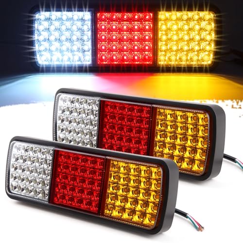 Partswcgg 2Pcs 75 LED Truck Triple Tail Lights Bar Super Bright IP68 Waterproof Brake Turn Signal Reverse Backup Running Lights Taillight for Utility Trailer Flatbed Trucks RV Boat Camper 10-30V