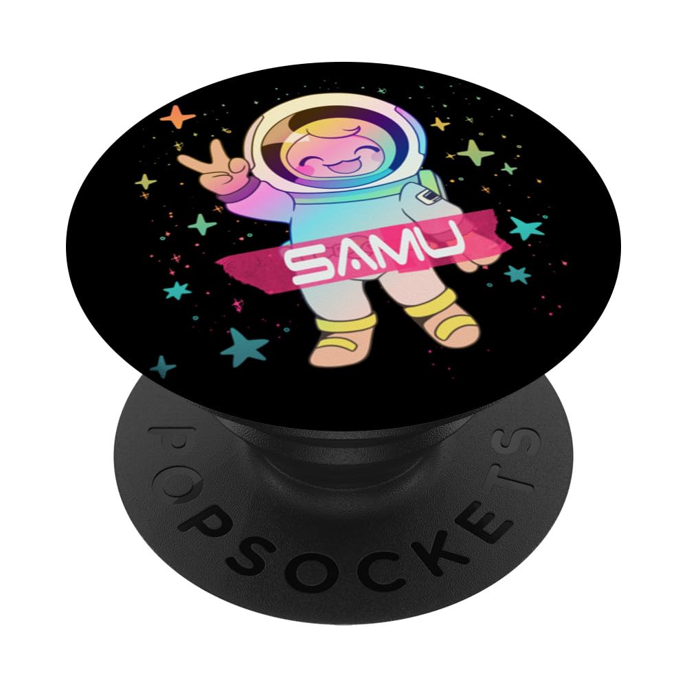 SAMU - Cute Boy Name with cute Astronaut PopSockets Swappable PopGrip, Black