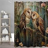 Duschvorhang 150x180 cm, Blume Duschvorhang Eule Muster mit 12 Plastik Haken, Wasserdicht Shower Curtains, Beschwerter Saum, Waschbar Polyester Stoff Badevorhänge mit Ösen für Badezimmer Deko,Model67