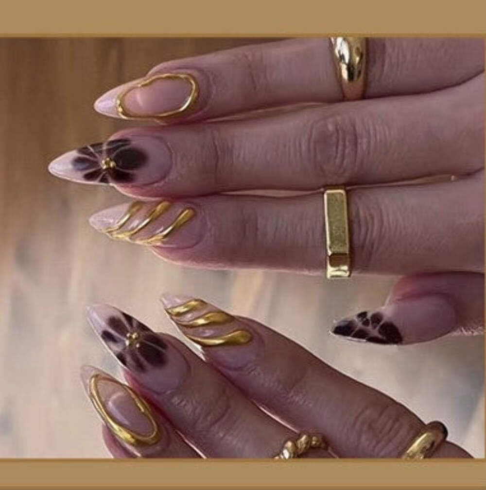 Nude Animal Print Press-On Nails - Cream with Leopard & Zebra Gold Accents-image-30
