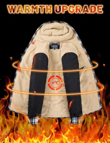 Image of MAGNIVIT Men's Flannel Jacket Plaid Fleece Button Hoodie Jackets Shirt | pure cutton,5 pocket,adjustable drawstring hood,casual,work,outdoor