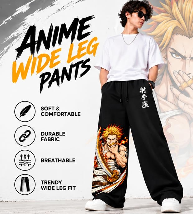 Image of Flame Design Printed Black Joggers for Everyday Fashion