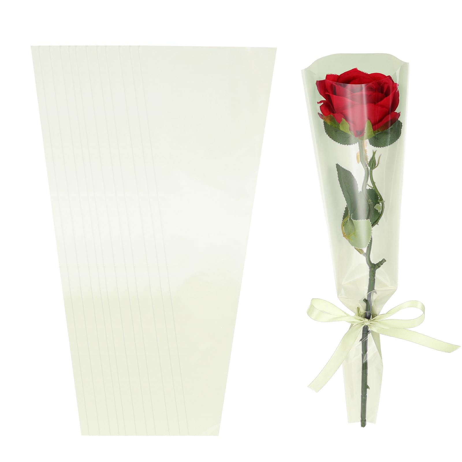 PATIKIL 200 Pack Flower Wrapping Bag, Matcha Floral Packing Sleeves with Ribbons Cute for Bouquets Wedding Birthday Graduation Anniversary Arrangement Gift, 17.7"x4.7"x1.2"