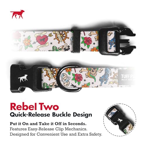Image of Tuff Pupper Premium Adjustable Dog Collar for Medium Girl Dogs, Stylish Pattern Collars Designed in USA, Quick Release Buckle, Rebel Two Print for Female Dogs, Medium (1 Inch Wide x 13-18 Inch Neck)