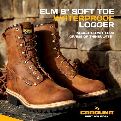 Carolina Elm 8" Soft Toe Insulated Waterproof Logger Boots for Men - 600G Thinsulate, with Oil- & Slip-Resistant Rubber Lug Outsole, EH-Rated2