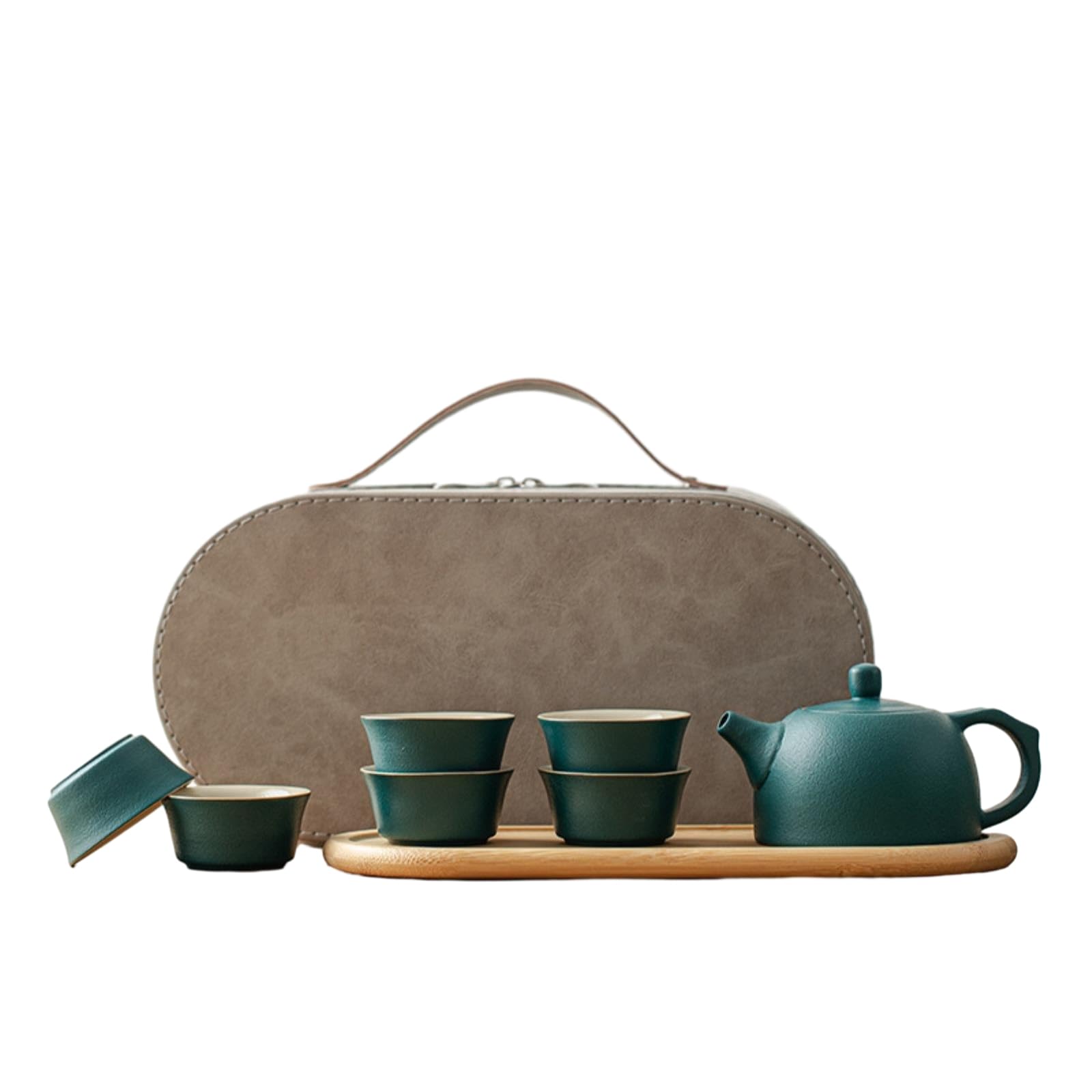 Set da tè da viaggio all'aperto portatile attività aziendale teiera in ceramica anti scottatura set da tè verde una pentola con sei tazze+piatto da tè+sacchetto grigio