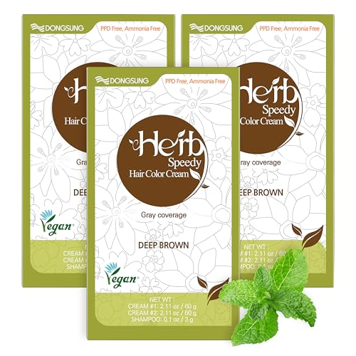 Dongsung Herb Speedy Color Cream(Deep Brown, 3Pack) Korean Herbal Vegan Hair Dye PPD-Free...