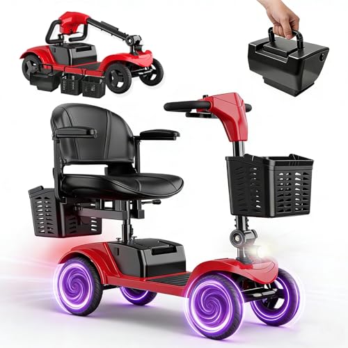 Image of Mobility Scooter for Seniors,Motorized Scooter,Electric Scooter for Adults 300 lbs,Detachable Battery,Dual Baskets and Rear Tail Lights(Red)