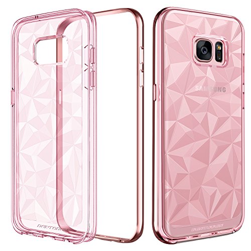 BENTOBEN Compatible with Phone Case Samsung Galaxy S7 Edge, Clear Crystal Slim 3D Geometric Design Soft TPU Hard PC Frame Hybrid Shockproof Protective Phone Cases for Girls Women, Rose Gold