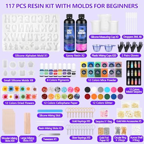 Image of KISREL Epoxy Resin kit -18oz Clear Epoxy Resin with Silicone Alphabet Resin molds and Jewelry Making Kits, 2 Part Epoxy and Hardener for Casting Coating, Keychains, DIY Craft Decorations