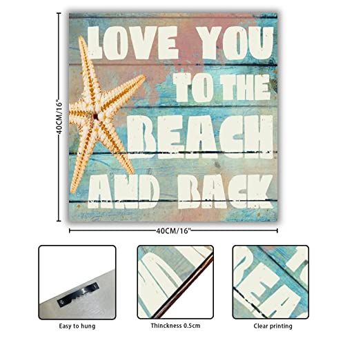 Starfish Wooden Signs Love You to The Beach and Back Wood Plaque Coastal Nautical Antique Wall Hanging Sign for Living Room Bedroom Farmhouse Home Decor 16x16in - Image 2
