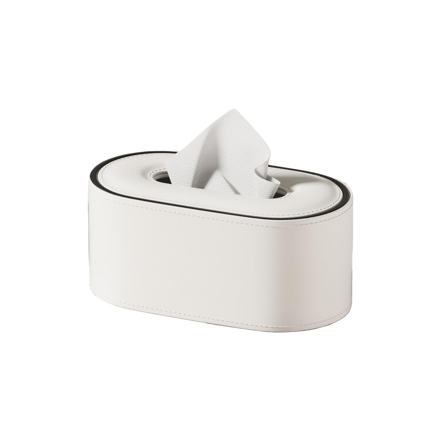 Oval PU Leather Tissue Box Cover, Flocked Lining, 4 Colors, for Standard Rectangular Tissues-Cream White