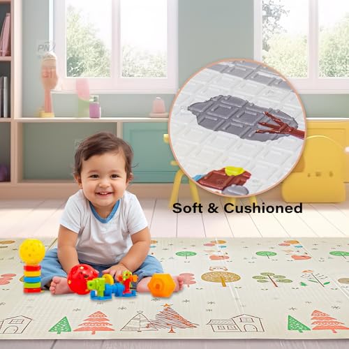 Image of Extra Large Reversible Baby Play Mat, BPA Free Learning & Crawling Foldable Foam Mat (6.5x5 ft, 0.9cm Thickness) Multicolor (Forest-City)