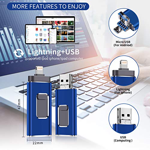 USB Flash Drive for iPhone 512GB, iPhone Memory Stick, iPhone Photo Stick External Storage for iPhone/PC/iPad/Android and More Devices with USB Port (512GB, A-Blue)