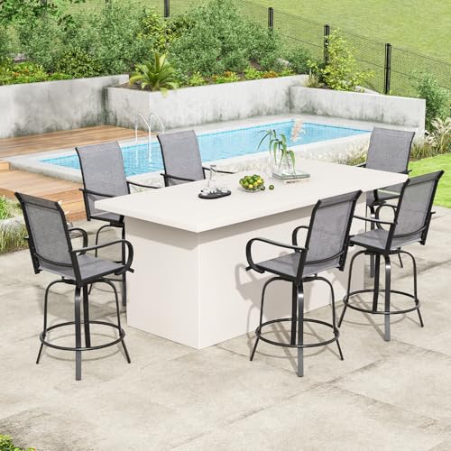 Image of Soohow Swivel Patio Bar Stools Set of 8, Textilene Bar Height Chairs Grey | 360 Swivel Tall Bar Height Chairs, Quick-drying Fabric, with Leveling Feet, Weather-resistant, for Balcony, Poolside, Yard