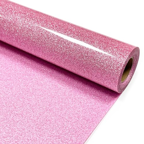 Image of Pink Glitter Heat Transfer Vinyl 12 inch x 8 ft HTV for Shirts, Glitter HTV Iron on for All Cutter Machine - Easy to Cut & Weed for Heat Vinyl Design (Pink)
