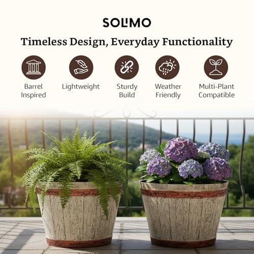 Image of Amazon Brand- Solimo Indoor and Outdoor Round 18 Inch Barrel Flower Planter Pot Best for Terrace /Balcony /Home /Office Decor - Set of 2