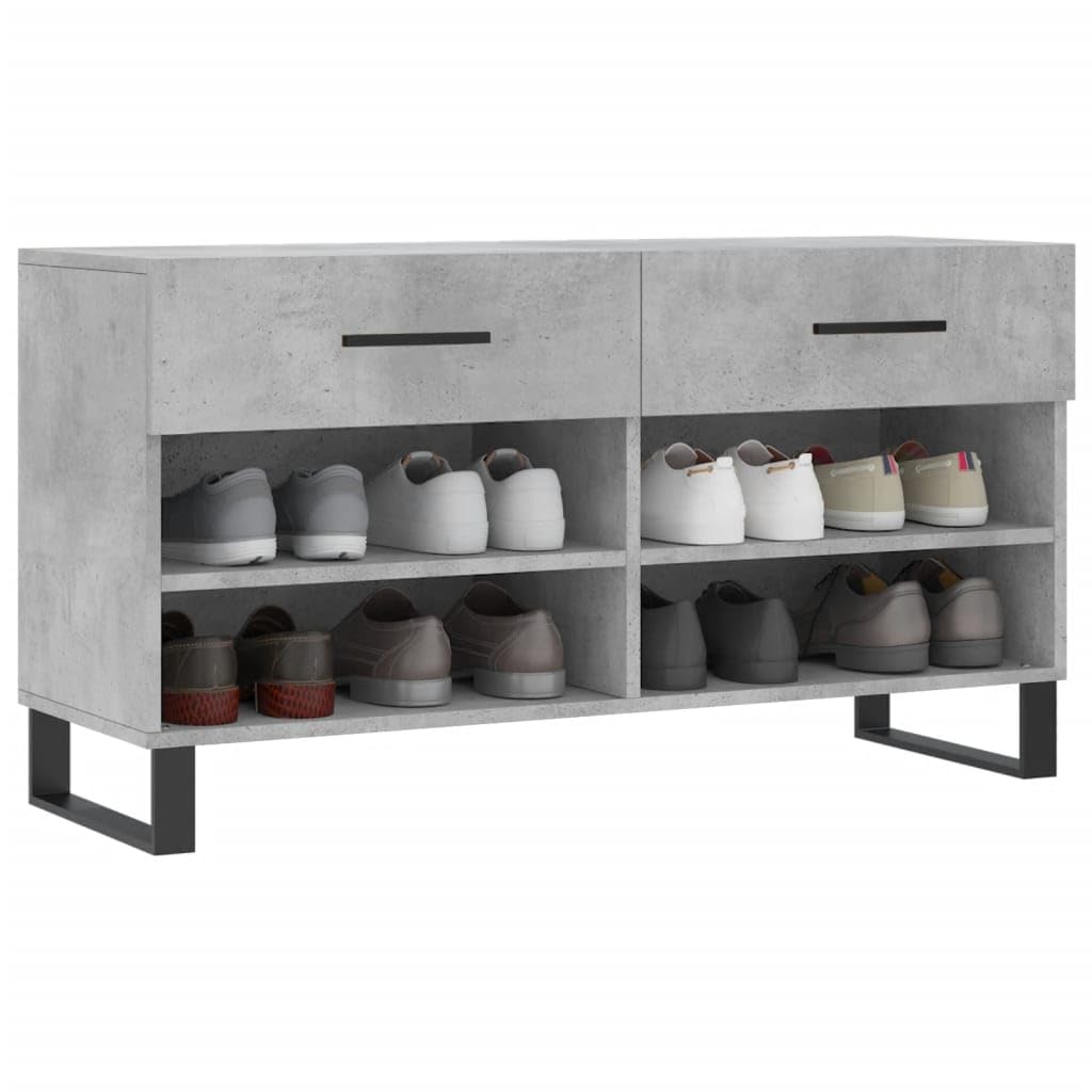 Panca per scarpe in legno composito grigio 2 cassetti 4 ripiani 102x35x55