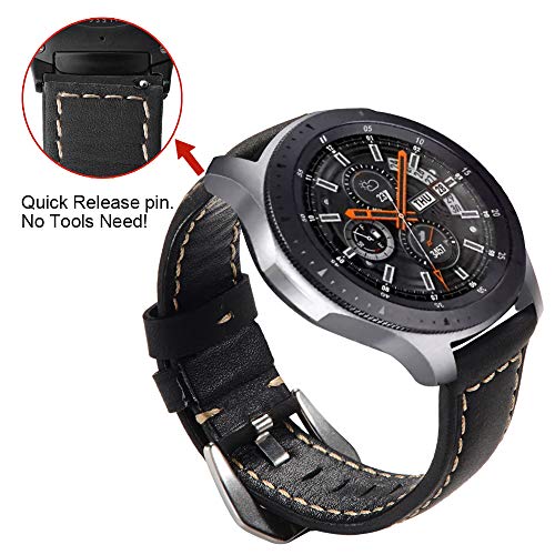 Maxjoy Galaxy Watch 3 45Mm Band, Galaxy Watch 46Mm Bands Gear S3 Frontier Classic Leather Watch Band 22Mm Replacement Strap Compatible With Samsung Galaxy Watch 3 45Mm/ 46Mm/ Gear S3 Smartwatch, Black #TOP3