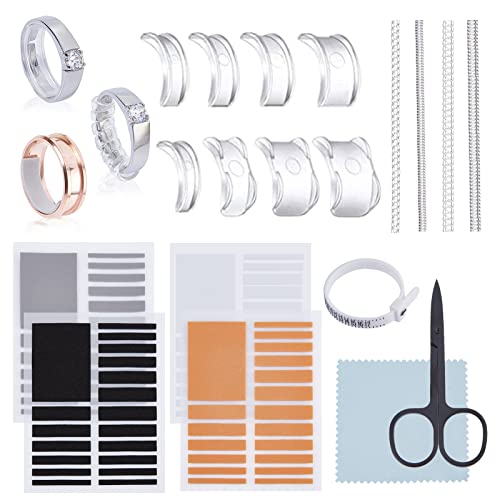 AMIJOUX Ajusteur de Taille de Bague pour Bagues Lâches avec Outil de Mesure de Taille de Bague, Ajusteurs de Taille de Bague Invisible Garde Plug-in Anneau Invisible Spirale Silicone Tendeur Ensemble Cover