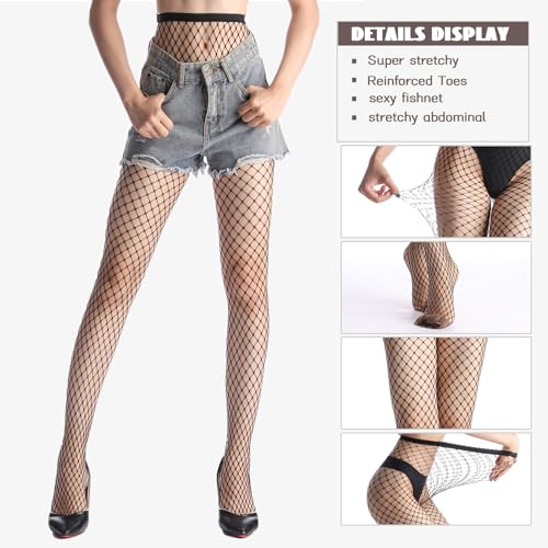 Image of YAGAXI Fishnet Stockings for Women - 3 Pairs Black High Waist Sexy Mesh Thigh Hight Tights Fish Nets Pantyhose One Size