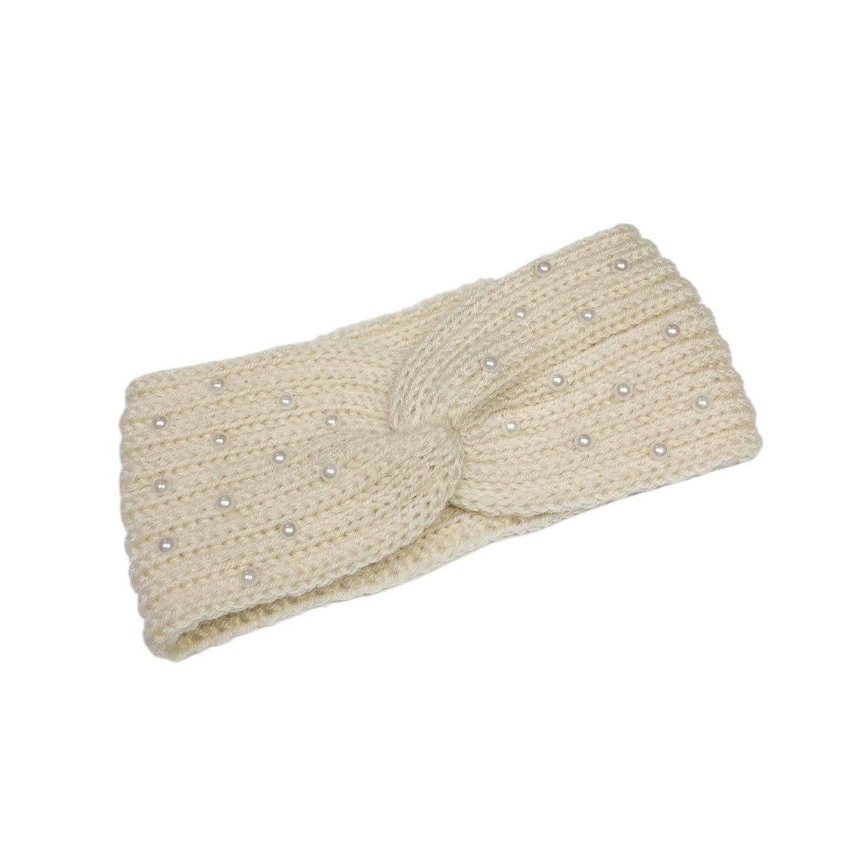 Stirnband 3PCS Perle Gestrickte Kreuz Stirnbänder for Frauen Mädchen Handgemachte Haar Zubehör Herbst Winter Headwear Ohr Wärmer Elastische Haarband Winter Stirnband(White)