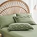 Sage Green Tufted Comforter Set Queen Size 7 Piece Bed in a Bag, Shabby Chic Boho Comforter and Sheet Set, Pom Pom Textured Bed Set, All Season Soft Microfiber Complete Bedding Set(Green,Queen)