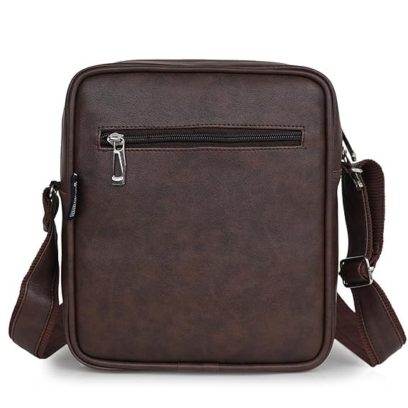 GOLD SKY Men's PU Leather Sling Bag | Cross Body Messenger Travel Office Bag with Adjustable Strap | 4 Zipper Pockets | Fits 10 Inch Tablet (Classic Brown) 1