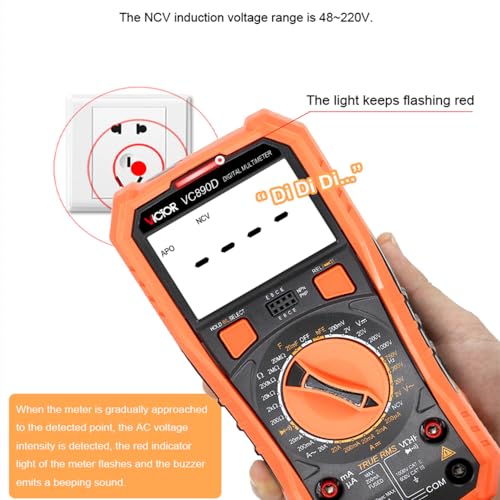 Image of Victor VC890D Digital Multimeter Tester, 1999 Counts, Measures DC /AC Voltage & Current Resistance Capacitance Frequency Diode Continuity Testing with Auto Power Off (Victor VC890D)