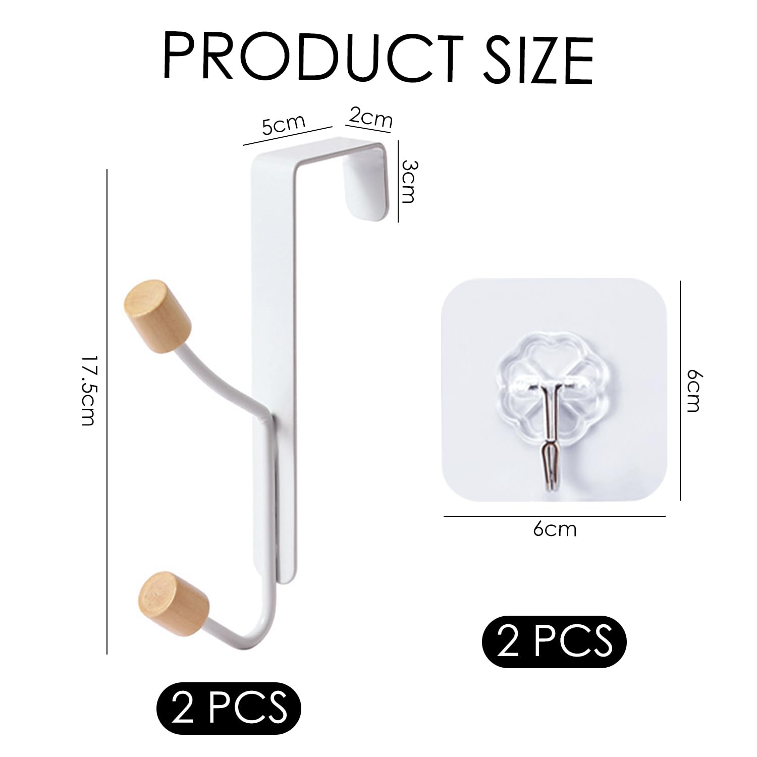WUFGWBD 2 Pieces of Door Hooks, 2 Pieces of Transparent Hooks, Bedroom Door Hooks, Door Coat Hooks, Clothing Hanging Hooks - Image 2