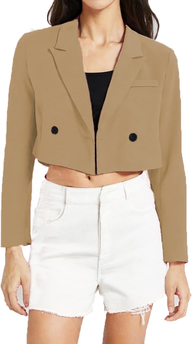 Womens Cropped Blazer Business Casual Lightweight Long Sleeve Suit Jacket Work Office Blazer for Women