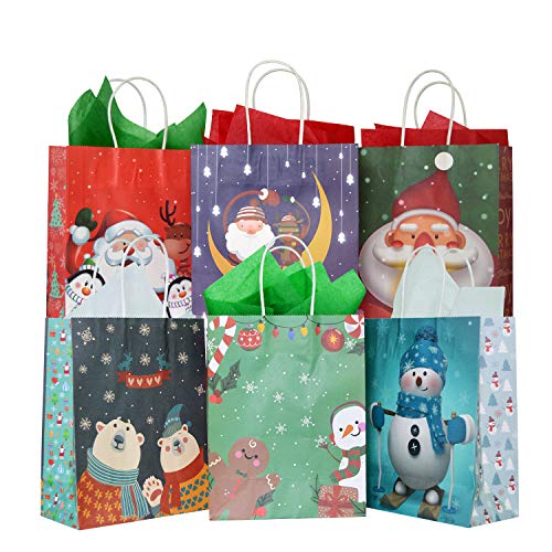 24 Pcs Christmas Kraft Gift Bags With 24 Tissue Papers, Holiday Paper Gift Bags,Party Favors Goody Bags, Xmas Presents, Classrooms And Wrapping Stocking Stuffers (Merry Christmas A) #TOP19